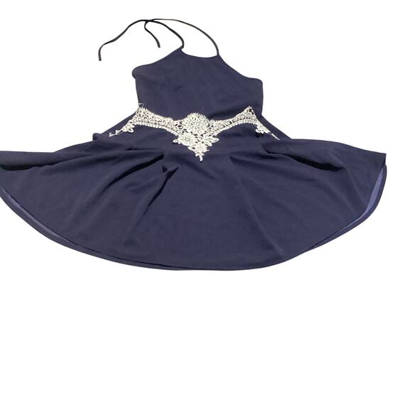 SHEIN Dresses & Skirts - Shein Navy Blue Halter Skater Dress Lace Waist Detail Women’s Size Small